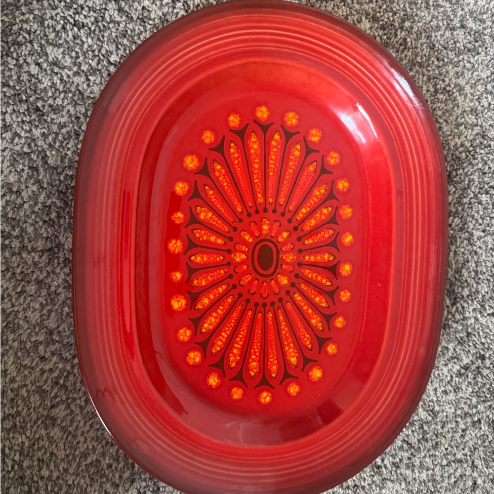 Vintage Poppytrail Metlox Medallion Red Sunburst Oval Serving Platter